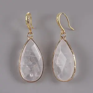 Teardrop Natural Quartz Crystal Dangle Earrings