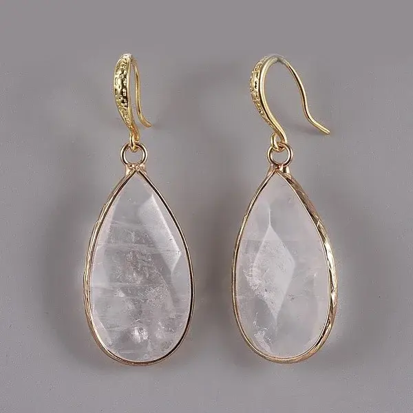 Teardrop Natural Quartz Crystal Dangle Earrings