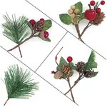 Artificial Red Berry & Pine Cone Branches