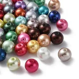 Baking Paint Pearlized Glass Pearl Round Bead Strands