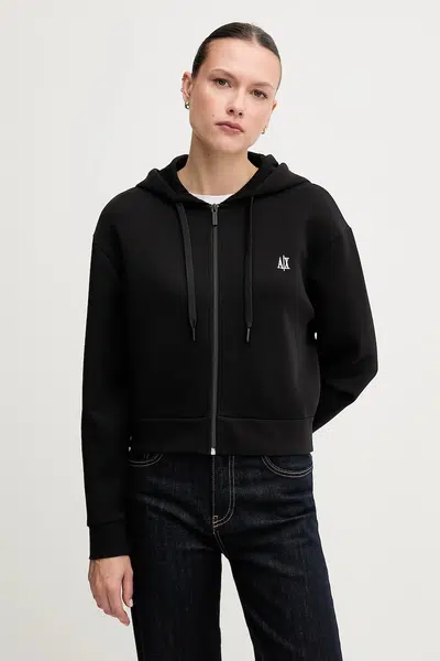 Mikina Armani Exchange dámská, černá barva, s kapucí, hladká, XW000822 AF10818