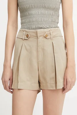 Šortky s příměsí lnu Guess SHAYE dámské, zelená barva, high waist, W5GD1J WG8N0