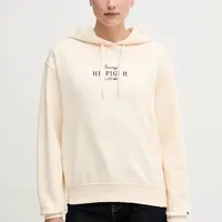 Bavlněná mikina Tommy Hilfiger dámská, béžová barva, s kapucí, s aplikací, WW0WW45528