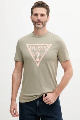 Bavlněné tričko Guess pánské, zelená barva, s potiskem, M5GI06 I3Z14