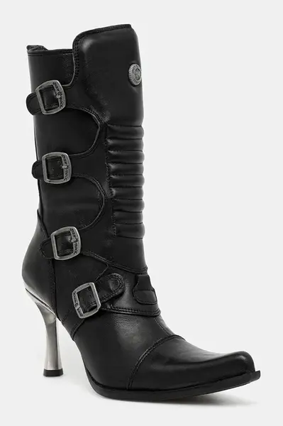 Kožené kotníkové boty New Rock Crust Negro, Malicia Negro Tacon Caribe Acero