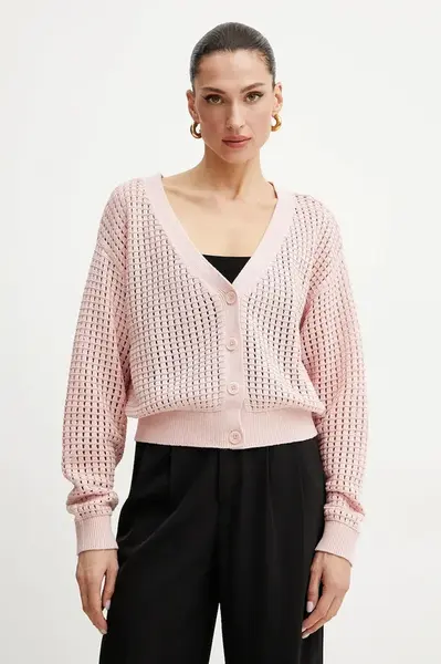Bavlněný kardigan Guess SAGE dámský, růžová barva, lehký, W5GR44 Z3C71