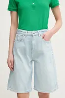 Džínové šortky Pepe Jeans BERMUDA SHORT UHW BREEZE dámské, modrá barva, hladké, high waist, PL801176