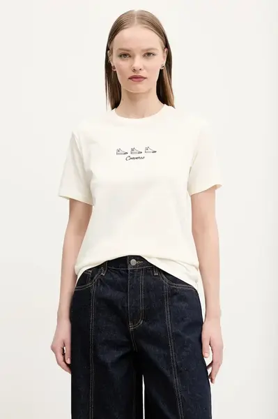 Bavlněné tričko Converse béžová barva, 10027753-A01