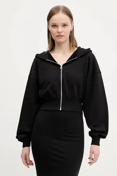 Mikina HUGO dámská, černá barva, s kapucí, hladká, 50536945