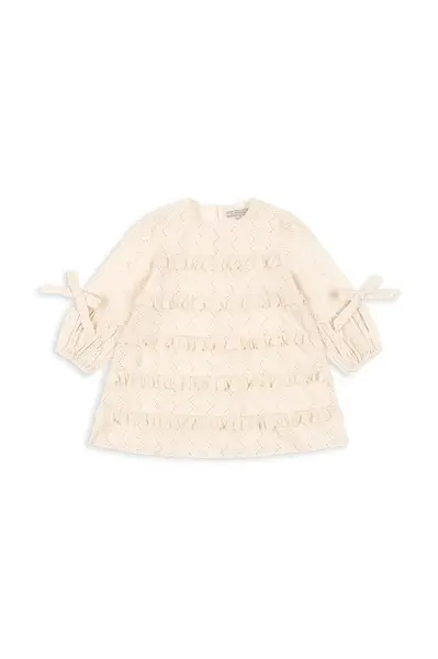 Dětské bavlněné šaty Konges Sløjd FRILLA DRESS béžová barva, mini, KS102232