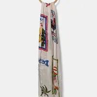 Šála Desigual PARADISE RECTANGLE béžová barva, 25SAWA34