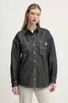 Košile Guess Originals dámská, šedá barva, relaxed, s klasickým límcem, W5RG67 D5L30
