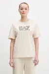 Bavlněné tričko EA7 Emporio Armani béžová barva, AF12503.7W000098
