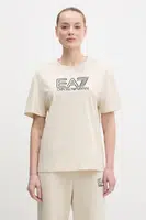 Bavlněné tričko EA7 Emporio Armani béžová barva, AF12503.7W000098