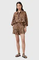 Šortky s příměsí hedvábí AllSaints CHARLI dámské, oranžová barva, high waist, W037TC