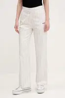 Kalhoty adidas Originals PINSTRIPE PANTS dámské, béžová barva, široké, high waist, JJ3483