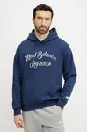 Bavlněná mikina New Balance pánská, tmavomodrá barva, s kapucí, s aplikací, MT51935NNY