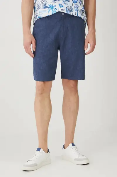 Lněné kraťasy Medicine pánské, tmavomodrá barva, melanžové