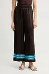 Hedvábné kalhoty Luisa Spagnoli dámské, hnědá barva, široké, high waist, 542106