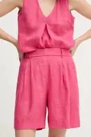 Lněné kraťasy United Colors of Benetton růžová barva, high waist, 4AGHD901V