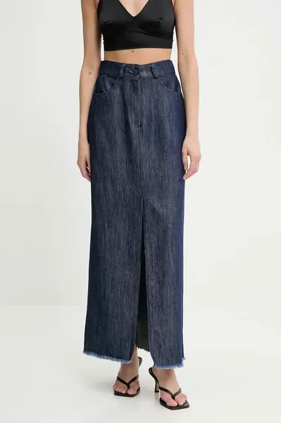 Džínová sukně Answear.LAB tmavomodrá barva, maxi