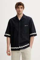 Bavlněná košile Fiorucci Wave Trim Logo Embroidered Bowling Shirt pánská, tmavomodrá barva, relaxed, M02SMTSS295CO01BL05