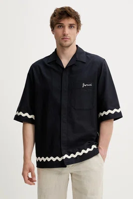 Bavlněná košile Fiorucci Wave Trim Logo Embroidered Bowling Shirt pánská, tmavomodrá barva, relaxed, M02SMTSS295CO01BL05