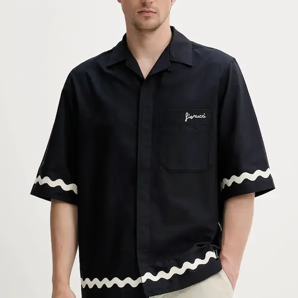 Bavlněná košile Fiorucci Wave Trim Logo Embroidered Bowling Shirt