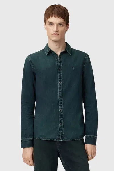 Džínová košile AllSaints GLEASON LS SHIRT pánská, šedá barva, regular, s klasickým límcem, M165SB