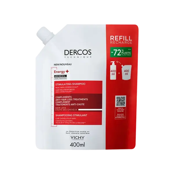 VICHY DERCOS Energy+ Stimulačný šampón proti vypadávaniu vlasov - náhradná náplň 400 ml