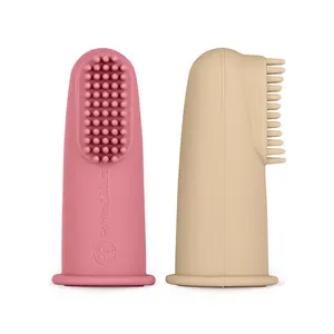 Petite&Mars Sada silikonových zubních kartáčků na prst 0m+ 2 ks Rose&Sand