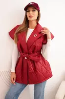 Kesi Włoski Dámska prešívaná vesta s pásom a širokým golierom bordová