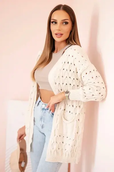 Kesi Włoski Dámsky kardigán s vreckami, azerovaný, béžový