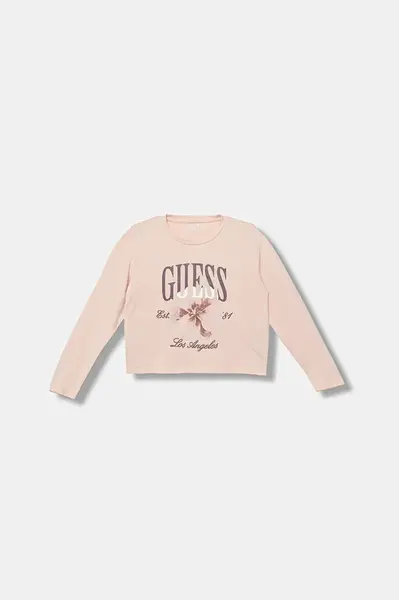 Dětské tričko s dlouhým rukávem Guess růžová barva, J5BI33 J1314