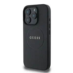 Zadní kryt Guess PU Grained Classic Logo MagSafe pro Apple iPhone 16 Pro, černá