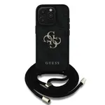 Zadní kryt Guess PU 4G Metal Logo Crossbody Popruh pro Apple iPhone 15 Pro, černá