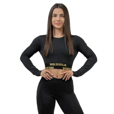 Dámský crop top s dlouhým rukávem Nebbia INTENSE Perform 839 Black/Gold L