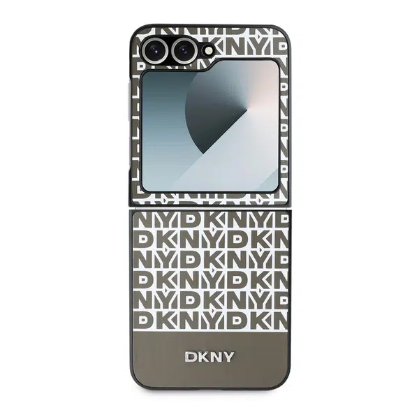 Zadní kryt DKNY PU Leather Repeat Pattern Bottom Stripe MagSafe pro Samsung Galaxy Z Flip6/7 FE, hnědá