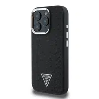 Zadní kryt Guess PU Grained Triangle Logo pro Apple iPhone 16 Pro Max, černá