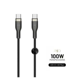Krátký nabíjecí a datový opletený kabel FIXED, USB-C/USB-C, podpora PD, 0.5m, USB 2.0, 100W, černá