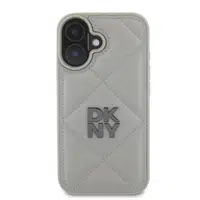 Zadní kryt DKNY PU Leather Quilted Stack Logo pro Apple iPhone 16 Plus, šedá