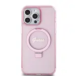 Zadní kryt Guess IML Ring Stand Glitter MagSafe pro Apple iPhone 15 Pro, růžová