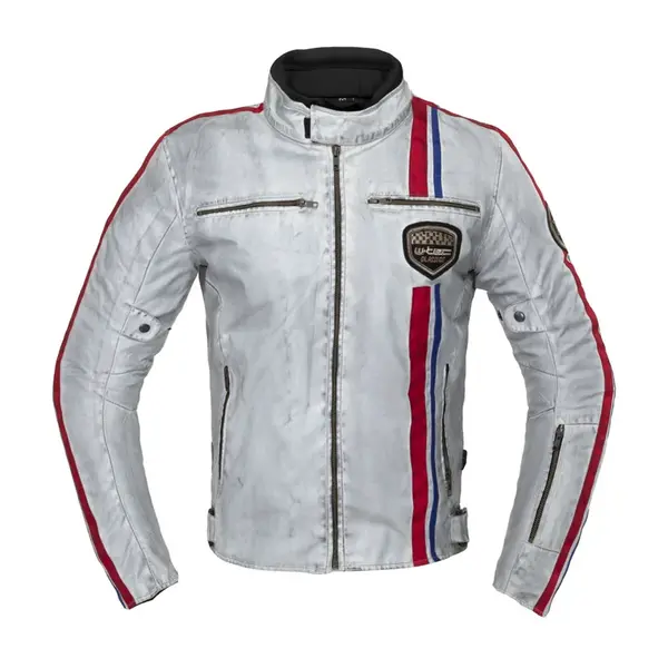 Pánská textilní bunda W-TEC 91 Cordura bílá s červeným a modrým pruhem 6XL