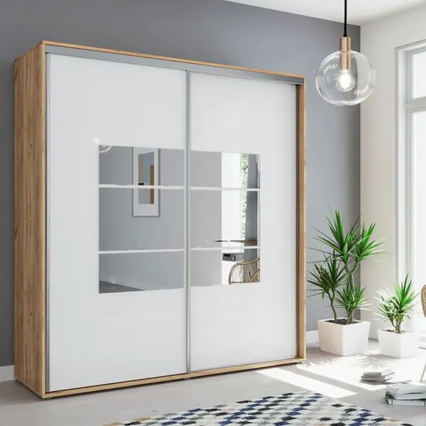 Šatní skříň Ska A02 Barva korpusu: Dub - Craft zlatý, Rozměry: 230 cm, Dveře: Grafit