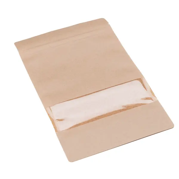100 ks - Doypack vrecko s malým okienkom 110x185 + 65 mm, 250 ml, KRAFT/PET/CPP
