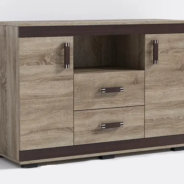 Komoda P15 120 cm Barva korpusu: Šedá, Lišta: Trufla, Barva dvířek: Wenge