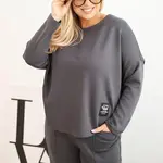 Kesi Włoski Komplet dámsky Plus Size maslo mikina a nohavice s vreckami grafitový