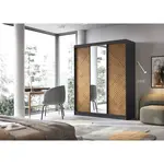 Šatní skříň Marrphy III Barva korpusu: Černá, Rozměry: 180 cm, Dveře: Dub caramel + zrcadlo
