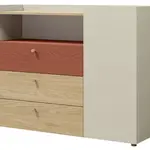 Komoda Yuki 9 Barva korpusu: šedobéžová/ dub olejovaný/ koral