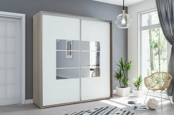 Šatní skříň Ska A02 XL Barva korpusu: Dub - sonoma, Rozměry: 125 cm, Dveře: Bílé